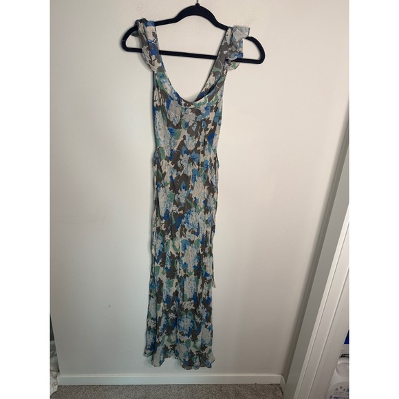 Réalisation Par Silk S Multicolor Lila Blue Hydrangea Sheer Floral Maxi Dress - Picture 4 of 8